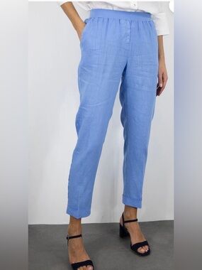 ROSSO35 Blue Linen Blend Pleated Pants 44